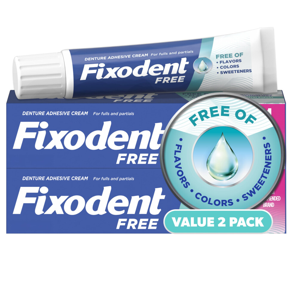 Fixodent Denture Adhesive Free, Secure For Full And Partial Denture Wearers 1.4Oz, Pack Of 2