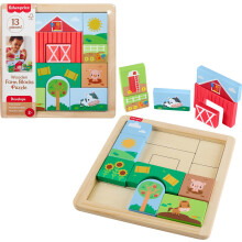 Fisher-Price Wood Toddler Toy Farm Blocks Puzzle, 14-Piece Wooden Activity for Developmental Play Preschool Kids Ages 2+ Years