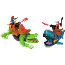 Fisher-Price Imaginext Pirate Shark vs Crocodile Playset with Walking and Chomping Action, 2 Action Figures, 6 Accessories (Amazon Exclusive)