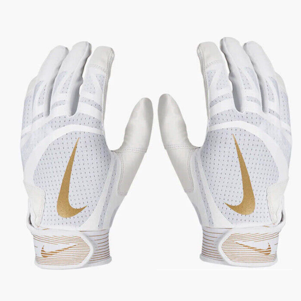 Nike Alpha Huarache Edge Batting Gloves - Unisex - 1 Pair (White/Gold - X-Large)