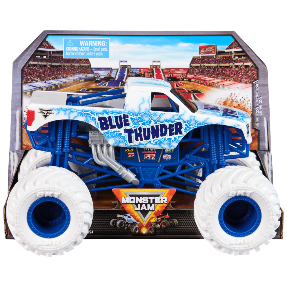 Monster Jam , Official Blue Thunder Monster Truck, Collector Die-Cast Vehicle, 1:24 Scale, Kids Toys For Boys And Girls Ages 3 And Up