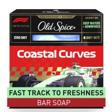Old Spice Bar Soap for Men, F1 Collection, Cold Pressed with Zero Grit, Fast Track to Freshness, Made with Natural Oils & Plant Based Cleanser, Coasta
