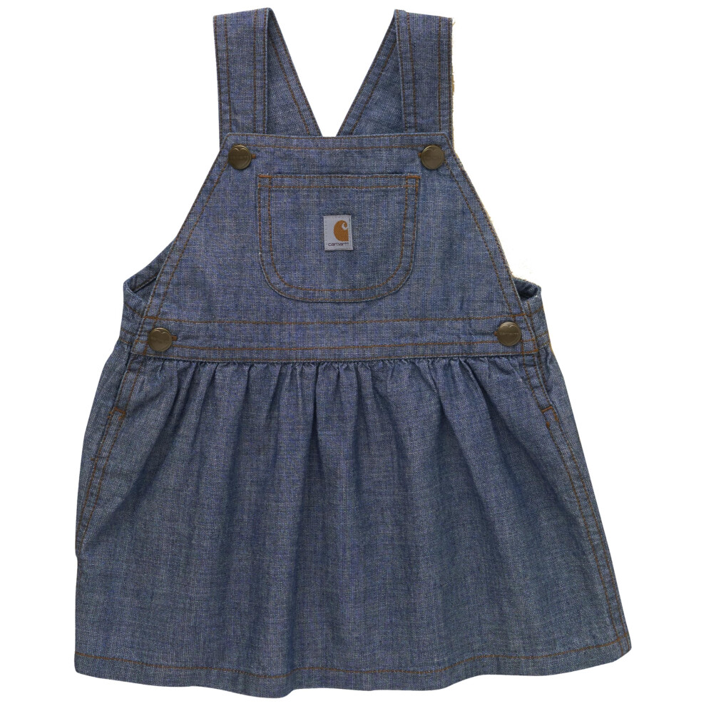 Carhartt Baby Girls' Chambray Cotton Dress Jumper, Medium Wash Denim, 24M Blue