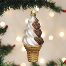 Old World Christmas Chocolate Swirl Soft Serve Glass Blown Ornament for Christmas Tree, Handcrafted Holiday Decoration, Ice Cream Collection