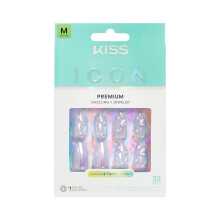 KISS ICON, Uñas postizas, incluye pegamento, 'Remarkable', Rosa, Tamaño Mediano, Forma Almendra, 32 Uñas