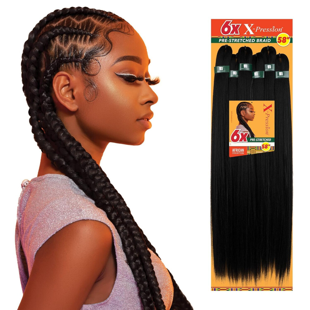 Sensationnel Unisex X-Pression Prestretched Braiding Hair - 6X Braid 58 Inch All Kanekalon Flame Retardant Synthetic Braid For Box Braids And Twists (Bg Burg