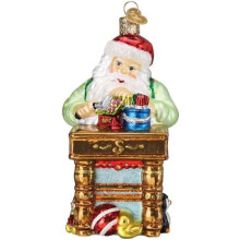 Old World Christmas Workshop Santa Glass Blown Ornament for Christmas Tree, Handcrafted Holiday Decoration, Santa Collection