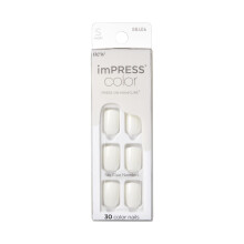 KISS Impress Farbige Press-On Maniküre Fake Nails, Milkis - Kurze Länge Milky White, Squoval Form