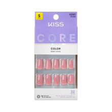 KISS CORE, Uñas Postizas, incluye pega, 'Felicity', Rosa, Tamaño Corto, Forma Squoval, Incluye 32 Uñas, 2g Pega, 1 Palito, 1 Lima Mini
