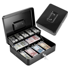 Cash Box with Key, Money Tin Box with Tray, Lockable Money Saving Box for Home, Office and Events, 30 * 24 * 9cm