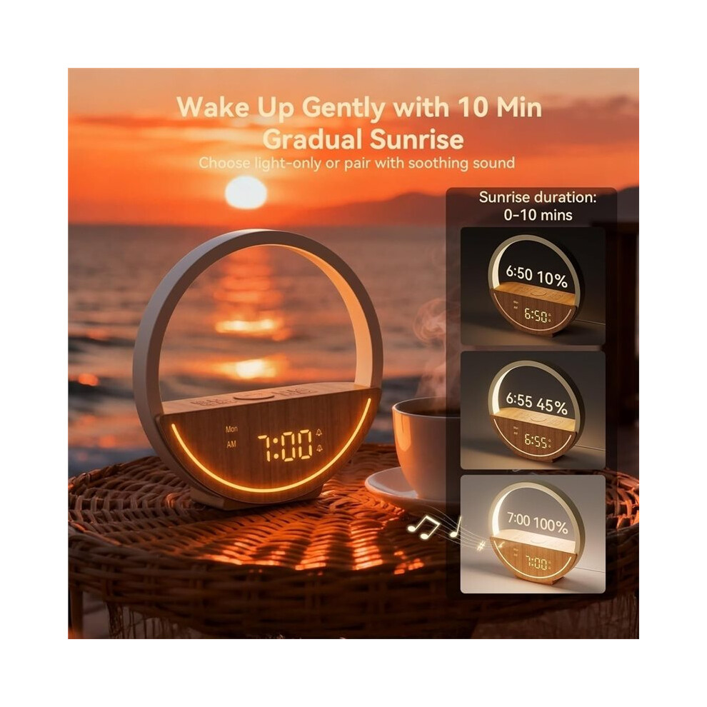 Wake Sunrise Alarm Clock, Noise Sound Machine With 20 Soothing Sounds For Heavy Sleepers Eu Plug Light/White 4713442906651