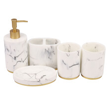 Bathroom Accessories Set, 5 Pieces Bath Ensemble, Bath Set Collection Marble Pattern Soap Dispenser Pump, Toothbrush Holder, Soap Dish