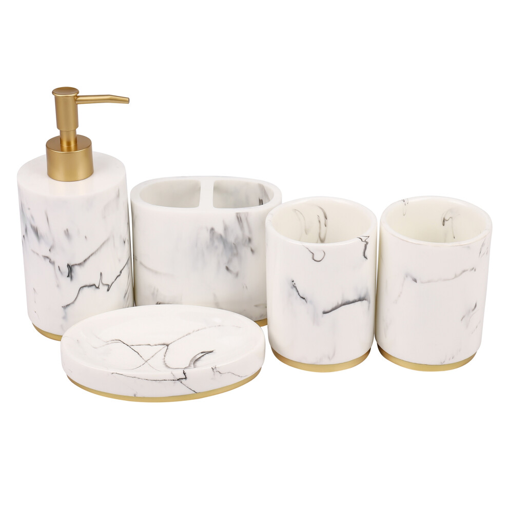 Bathroom Accessories Set, 5 Pieces Bath Ensemble, Bath Set Collection Marble Pattern Soap Dispenser Pump, Toothbrush Holder, Soap Dish-image-OPC-PVP6XMB-NEW
