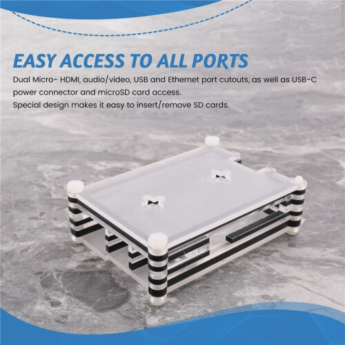 Cover nel Acrilico Trasparente / Trasparente e Nero per Raspberry Pi 4 Modello B, con Ventola di Raffreddamento per Raspberry Pi 4B 1