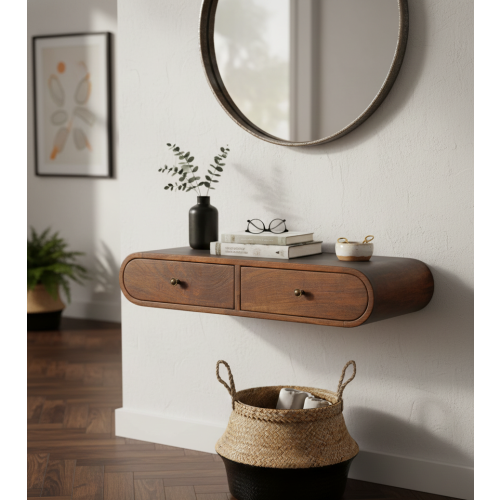 Curved Wall Mounted Console Table Double Drawers