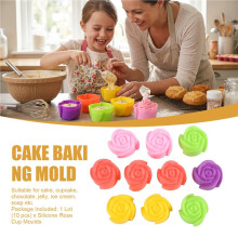 10x Silicone Rose Muffin Cookie Cup Cake Baking Mold Chocolate Jelly Maker Mould