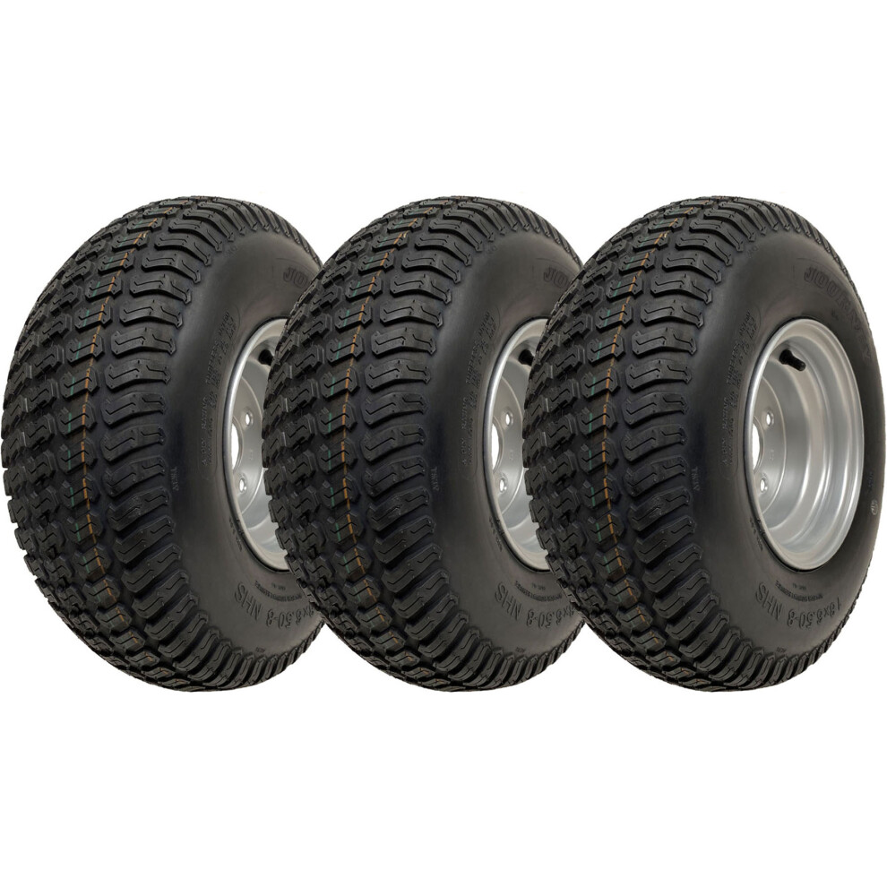 Parnells 18X6.50-8 Lawnmower Grass Tyre On Rim 4Ply Wanda P332 4X100mm Pcd Rim (Set Of 3)