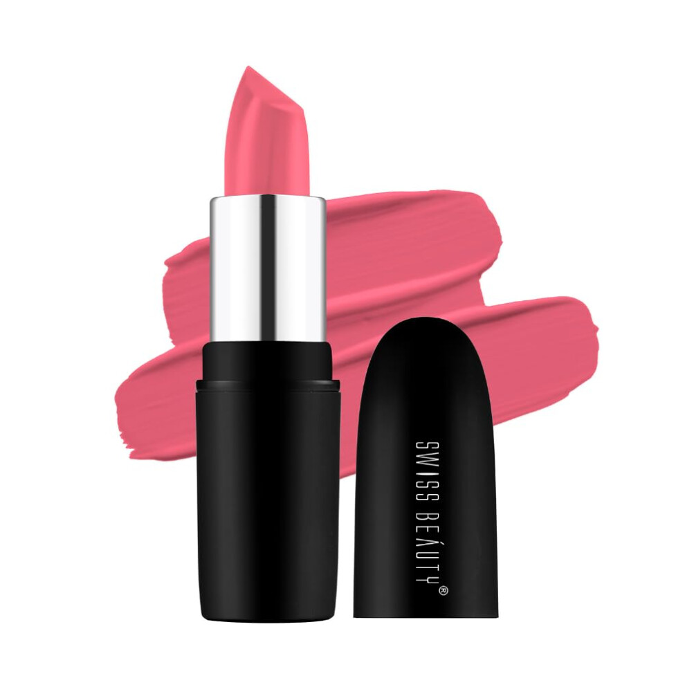 Swiss Beauty Peach Pure Matte Creamy Lipstick | Non-Drying, Highly Pigmented Lipstick | Shade- 3.8Gm|