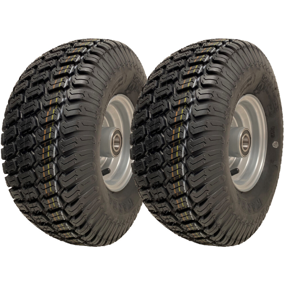 Parnells 15X6.00-6 Grass Lawnmower Wheels 4Ply P332 Tyre On Rim 20Mm Bearings (Set Of 2)