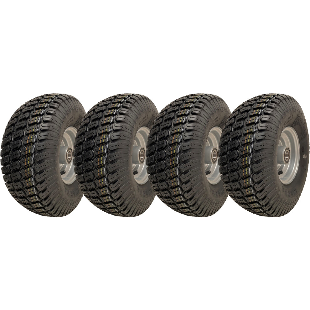 Parnells 15X6.00-6 Grass Lawnmower Wheels 4Ply P332 Tyre On Rim 25Mm Bearings (Set Of 4)