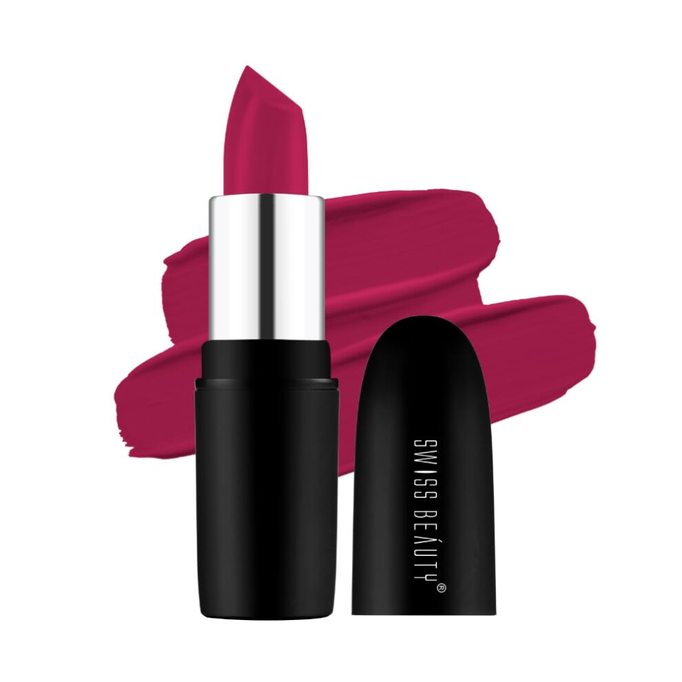 Swiss Beauty Pure Matte Creamy Lipstick | Non-Drying, Highly Pigmented Lipstick | Shade- Bold Wine, 3.8Gm|