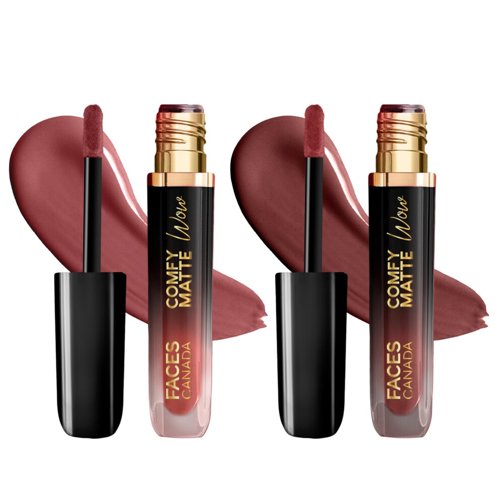 Facescanada Brown Faces Canada Comfy Matte Wow Liquid Lipstick - The Latte Edit, (3.8Ml X 2) | Choco Couture 01 + Cocoa Crush 07 | Long Lasting | Matte Finish | Lipstic