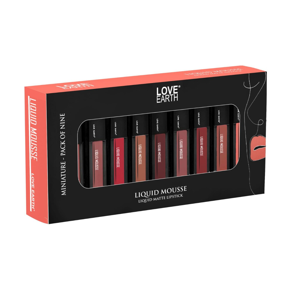 Love Earth Loveearth Liquid Matte Lipstick Combo Pack - 9-Piece Set With Waterproof Mousse Jojoba Oil, And Vitamin E - Smudge-Proof & Transferproof Mini Liquid L