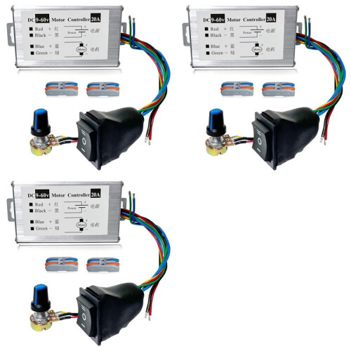 3X  Motor Speed Controller, 12V 24V 36V 48V 60V Motor Pulse Width Modulator Regulator with CW/CCW