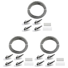 3X Câble Métallique En Acier Inoxydable de 10 M Recouvert de Corde En Acier de 2 mm Corde à Rideau Réglable Corde Suspendue avec Pinces de Montage