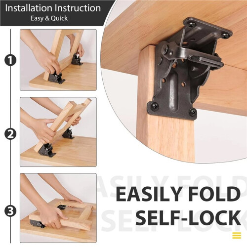 8PC 90 Degree Folding Table Leg Brackets Self Lock Foldable Hinge DIY Heavy Load