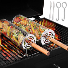 2 chiseán grill barbeiciú le hanla adhmaid inbhainte, uirlis ghreillithe sorcóireach do chócaireacht ar phlánaċa