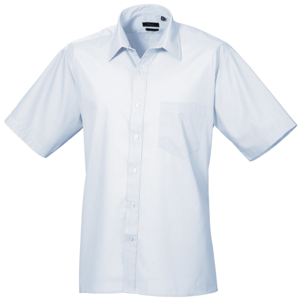 Premier (16.5, Light ) Mens Short Sleeve Formal Poplin Plain Work Shirt Blue