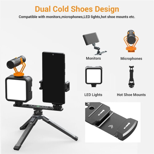 Supporto A Doppio Shoe Freddo per Vlogging, Supporto per Microfono In Metallo con Fori per Viti da 1/4" per DSLR, Microfono 2