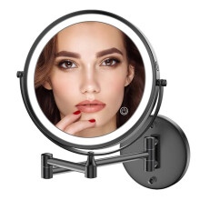 Wall Mounted Lighted Makeup Mirror, Rechargeable Double-Sided Magnifying Mirror with 3 Color LED, 360 Rotation