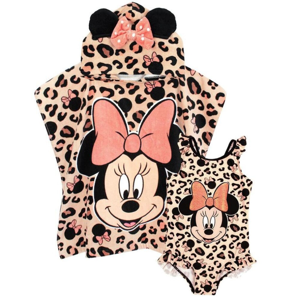 Disney (5-6 Years, ) Girls Minnie Mouse Swimsuit And Poncho Set Pink