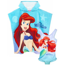 (2-3 Years, Blue) The Little Mermaid Girls Swimsuit And Poncho Set