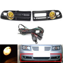 Front Bumper Grill Fog Light for Bora MK4 1998-2004 with LED Fog Lamp Day Running Light Yellow