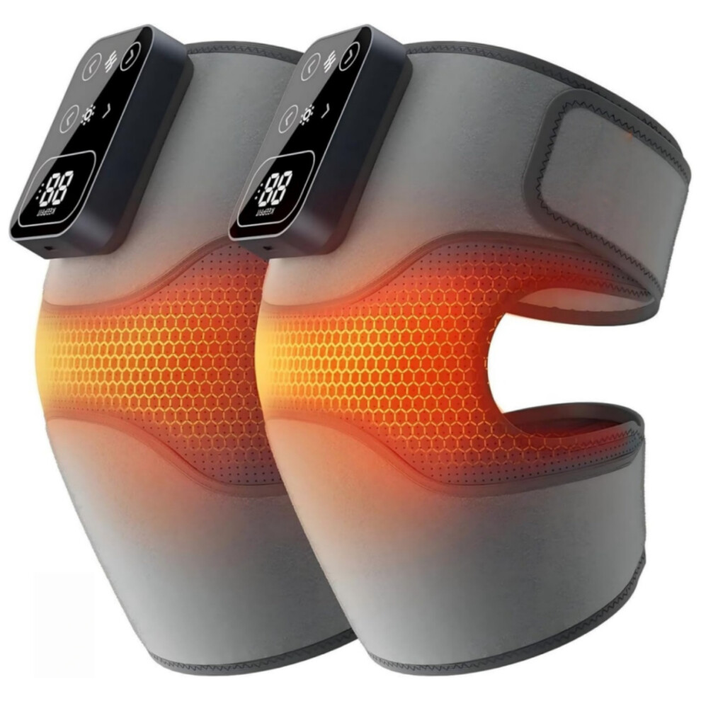 Grey Cordless Heated Knee Massager, 5 Heat Levels And 3 Vibration Modes, Electric Knee Brace For Pain Relief,