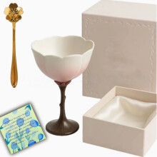Sakura Cherry Blossom Ceramic Wine Glass with Spoon, Floral Matcha Mug in Elegant Gift Box