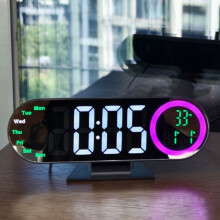 Digitaler Spiegelwecker mit 16 RGB-Nachtlichtern, zwei Alarmen, 3 Helligkeitsstufen, großem LED-Display, Weiß