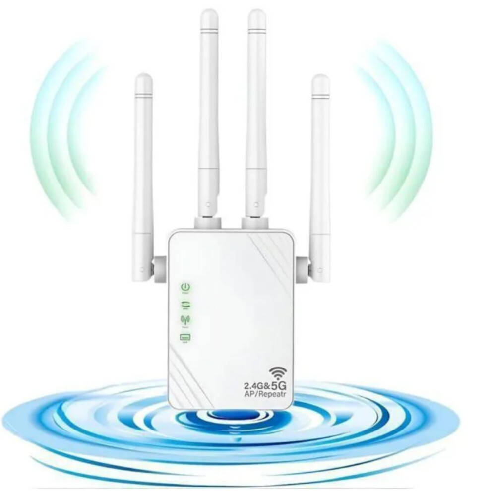 1200Mbps Dual Band Wifi Repeater, 2.4Ghz And 5Ghz Range Extender With 2 Lan Ports And 4 Antennas 9172985924136