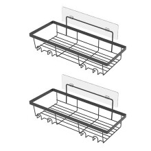 Shower Caddy Shelf Organizer, 2 Pack Adhesive Bathroom Accessories, Save Space with Hooks Black B
