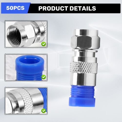 50PCS RG6 Compression Connectors Coaxial Cable Waterproof Connection F Compression Connector RG6 Coaxial Compression Tool 2