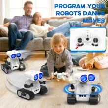 Rechargeable Remote Control Robot Toy with Music, LED Eyes, Walkie Talkie, RC Walking Robot Toy Gift for Kids