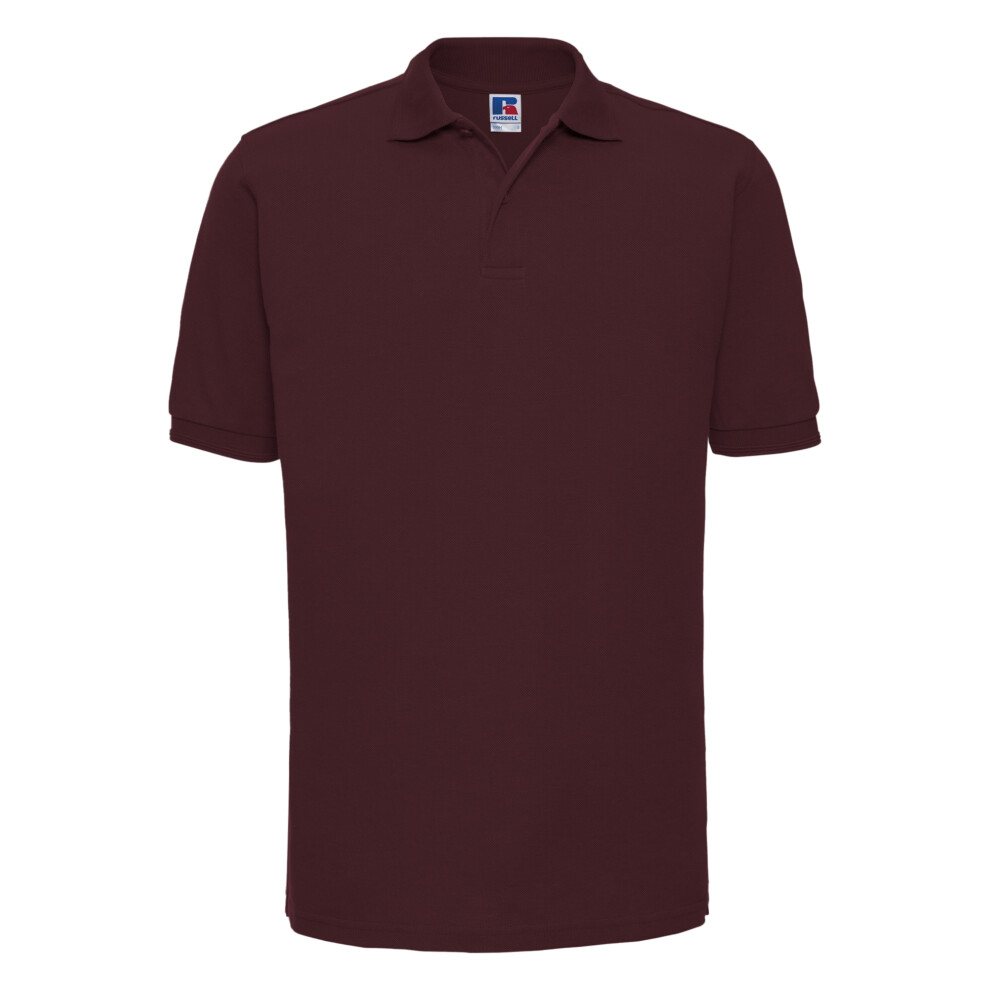 Russell (L, Burgundy) Mens Ripple Collar & Cuff Short Sleeve Polo Shirt Red,Multicoloured