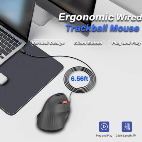 Ενσύρματο εργονομικό ποντίκι Trackball, κάθετος οπτικός σχεδιασμός Rollerball, αθόρυ 2