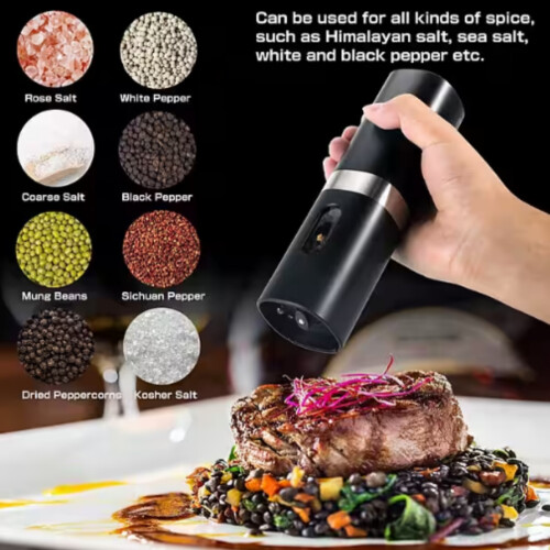 Electric Salt and Pepper Mill Set of 2, Automatic Spice Grinder for Kitchen Use with Adjustable Coarseness 1