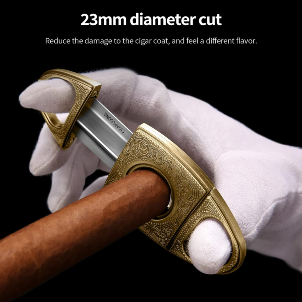 Stainless Steel Cigar Cutter With Engraving, V-Cut Blade, Durable Precision Tool Silver/Bronze