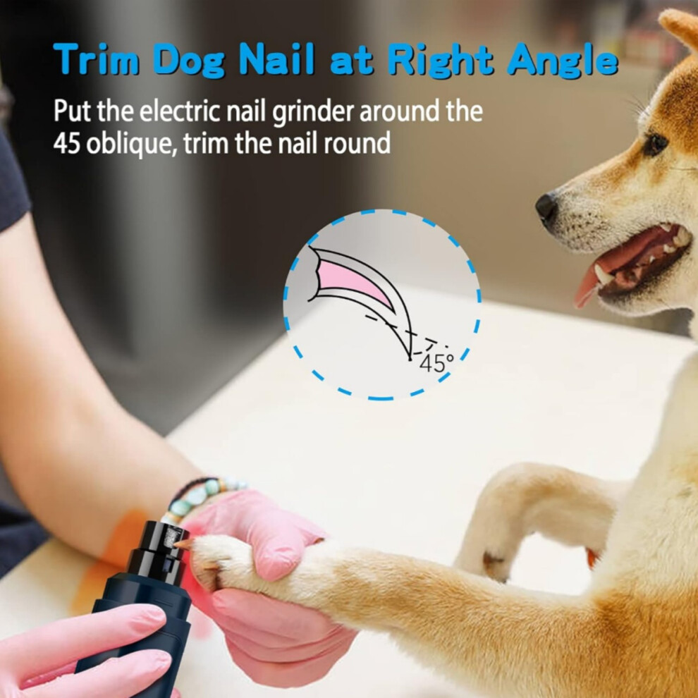 Blue Electric Pet Nail Grinder, Ultra Quiet 2 Speed Rechargeable Trimmer, Painless Dog Grooming Tool For Home Use,