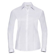 (S, White) Russell Ladies/Womens Herringbone Long Sleeve Work Shirt